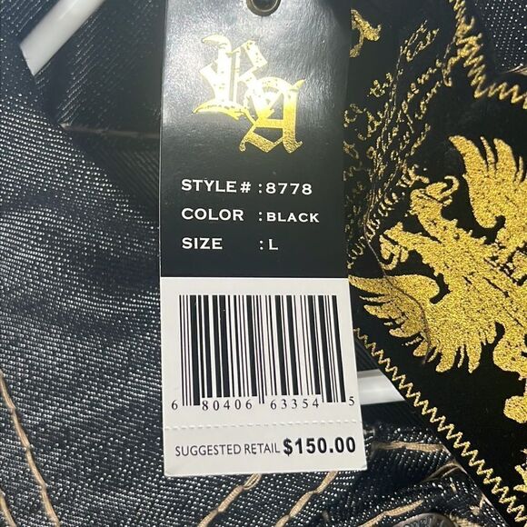 🔥🔥 “NWT” ROYAL ARMY Black Denim & Gold JACKET “Affliction Style” - Sz Large - Picture 7 of 12